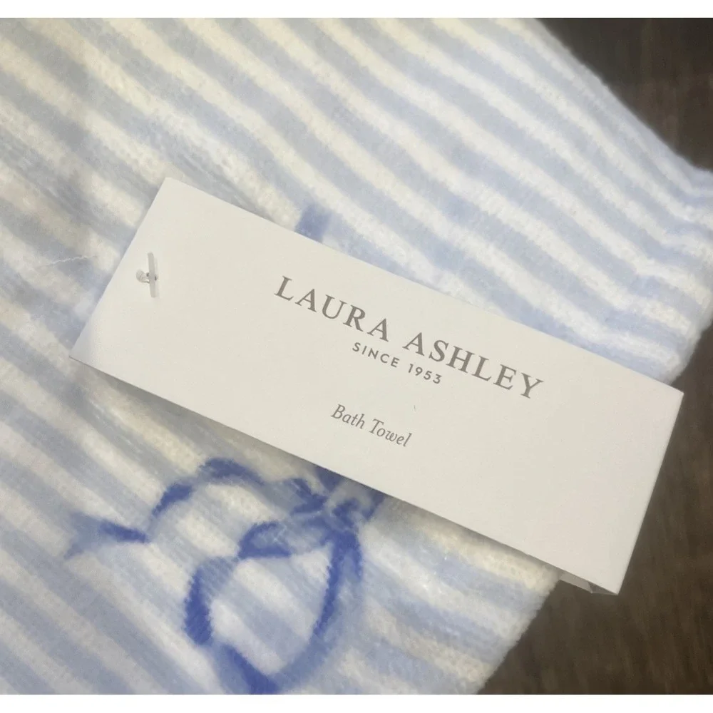 Laura Ashley Floral Striped Cotton Hand Towels (2) and Bath Towels (2)